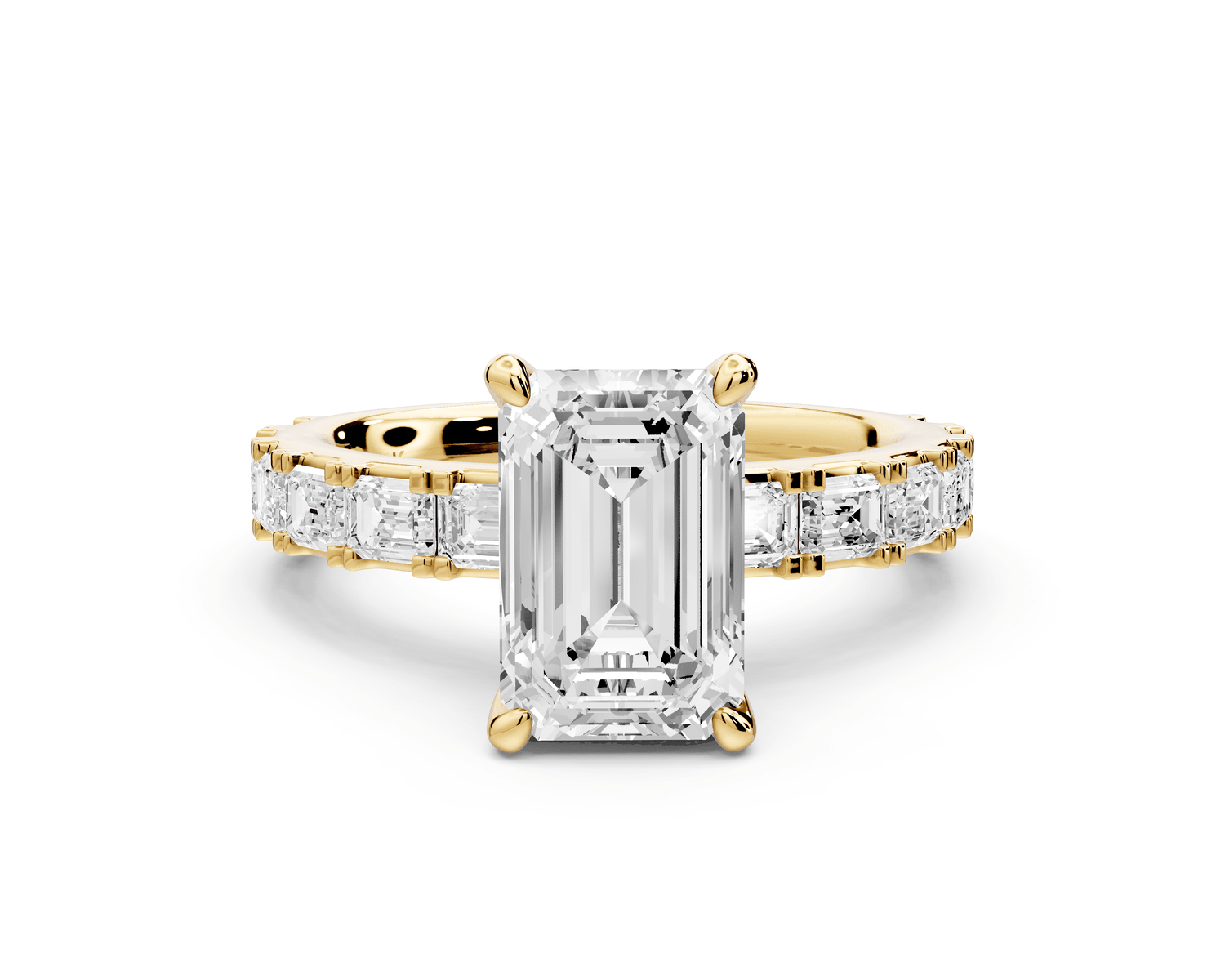 Nadia - 2ct 18k yellow gold emerald diamond with east - west emerald cut accent stones engagament ring - Mr. Alex Jewelry
