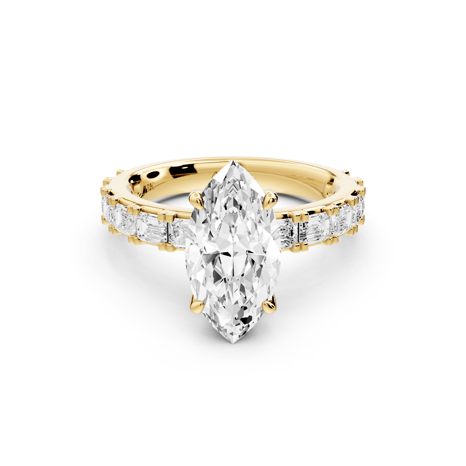 Nadia - 2ct 18k yellow gold marquise diamond with east - west emerald cut accent stones engagement ring - Mr. Alex Jewelry