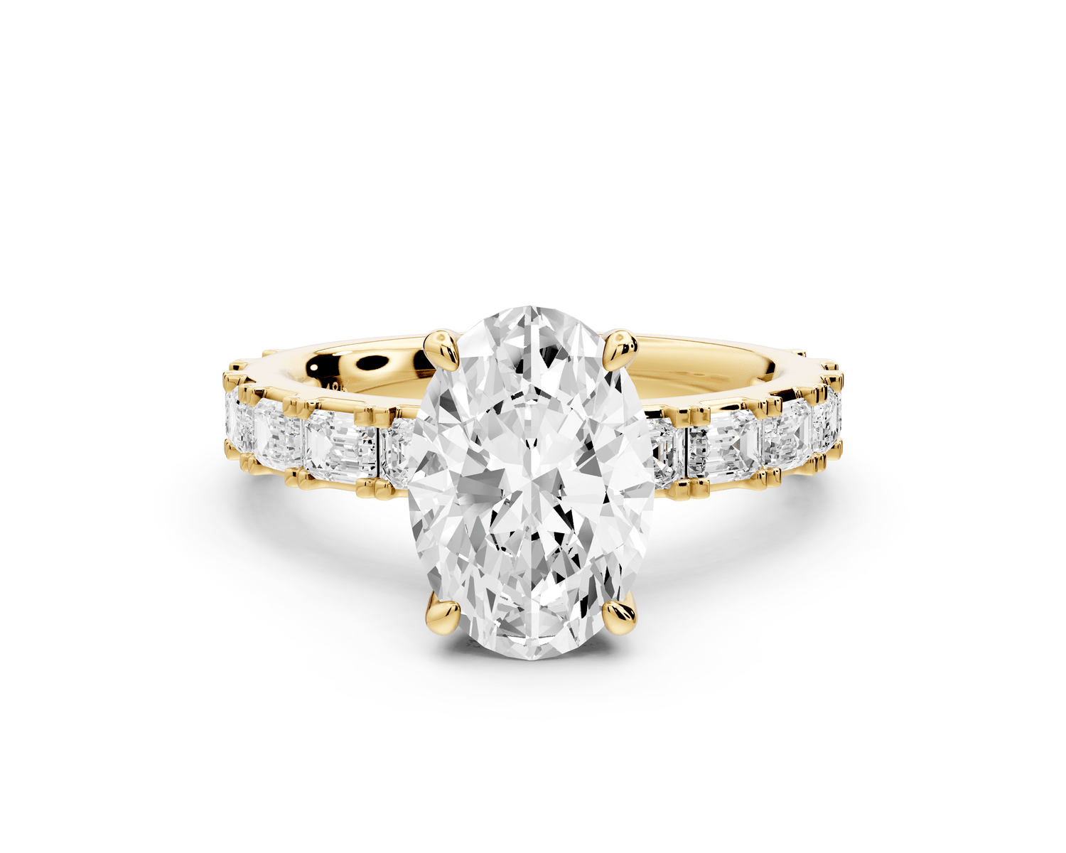 Nadia - 2ct 18k yellow gold oval diamond with east - west emerald cut accent stones engagament ring - Mr. Alex Jewelry