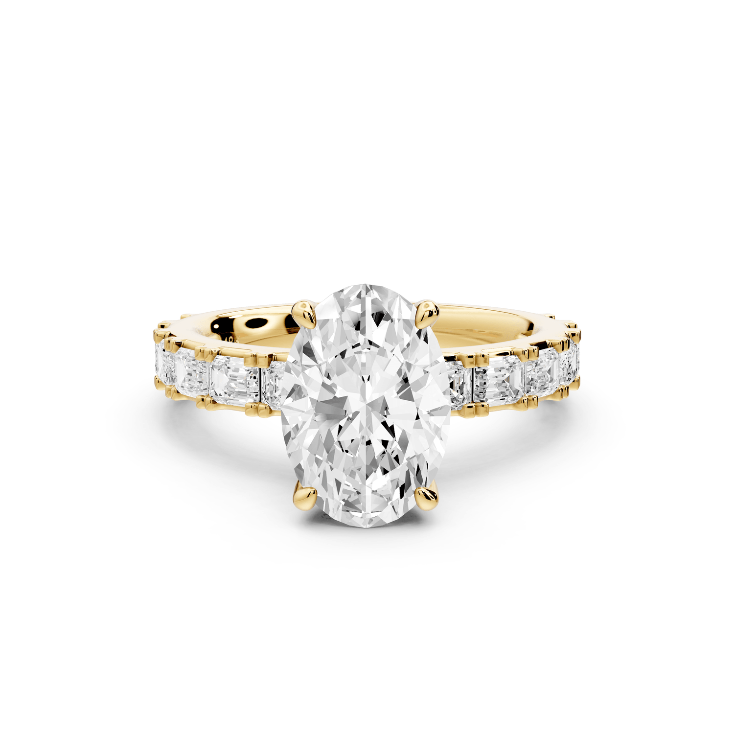 Nadia - 2ct 18k yellow gold oval diamond with east - west emerald cut accent stones engagament ring - Mr. Alex Jewelry