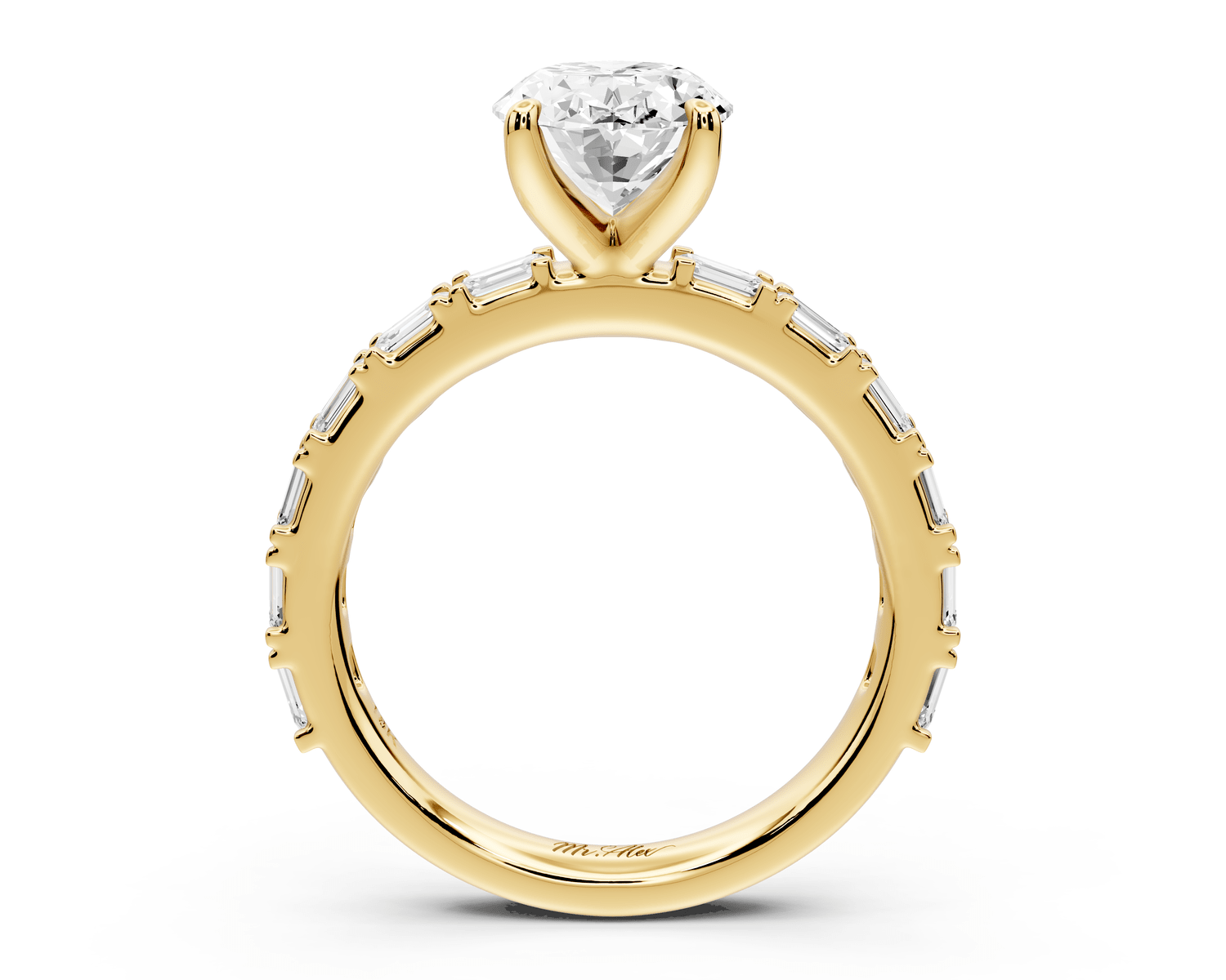 Nadia - 2ct 18k yellow gold oval diamond with east - west emerald cut accent stones engagament ring - Mr. Alex Jewelry