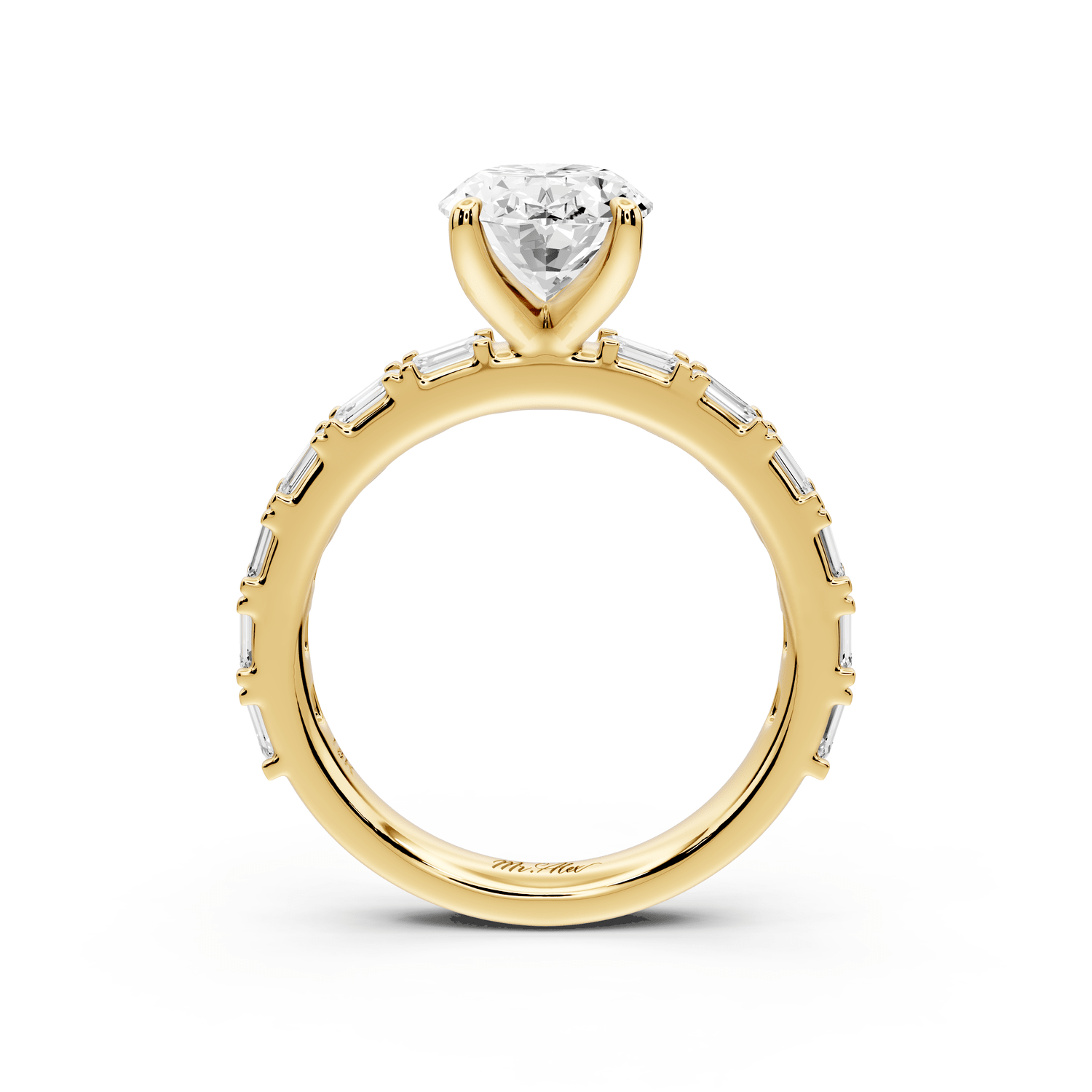 Nadia - 2ct 18k yellow gold oval diamond with east - west emerald cut accent stones engagament ring - Mr. Alex Jewelry