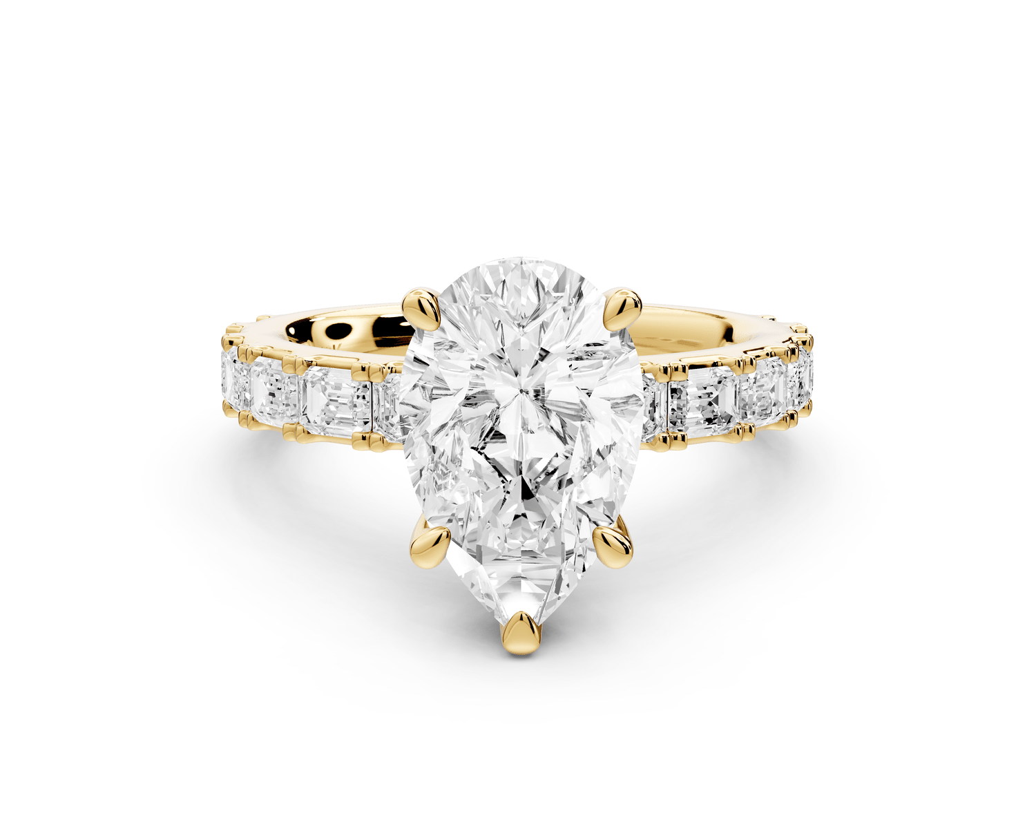 Nadia - 2ct 18k yellow gold pear diamond with east - west emerald cut accent stones engagament ring - Mr. Alex Jewelry