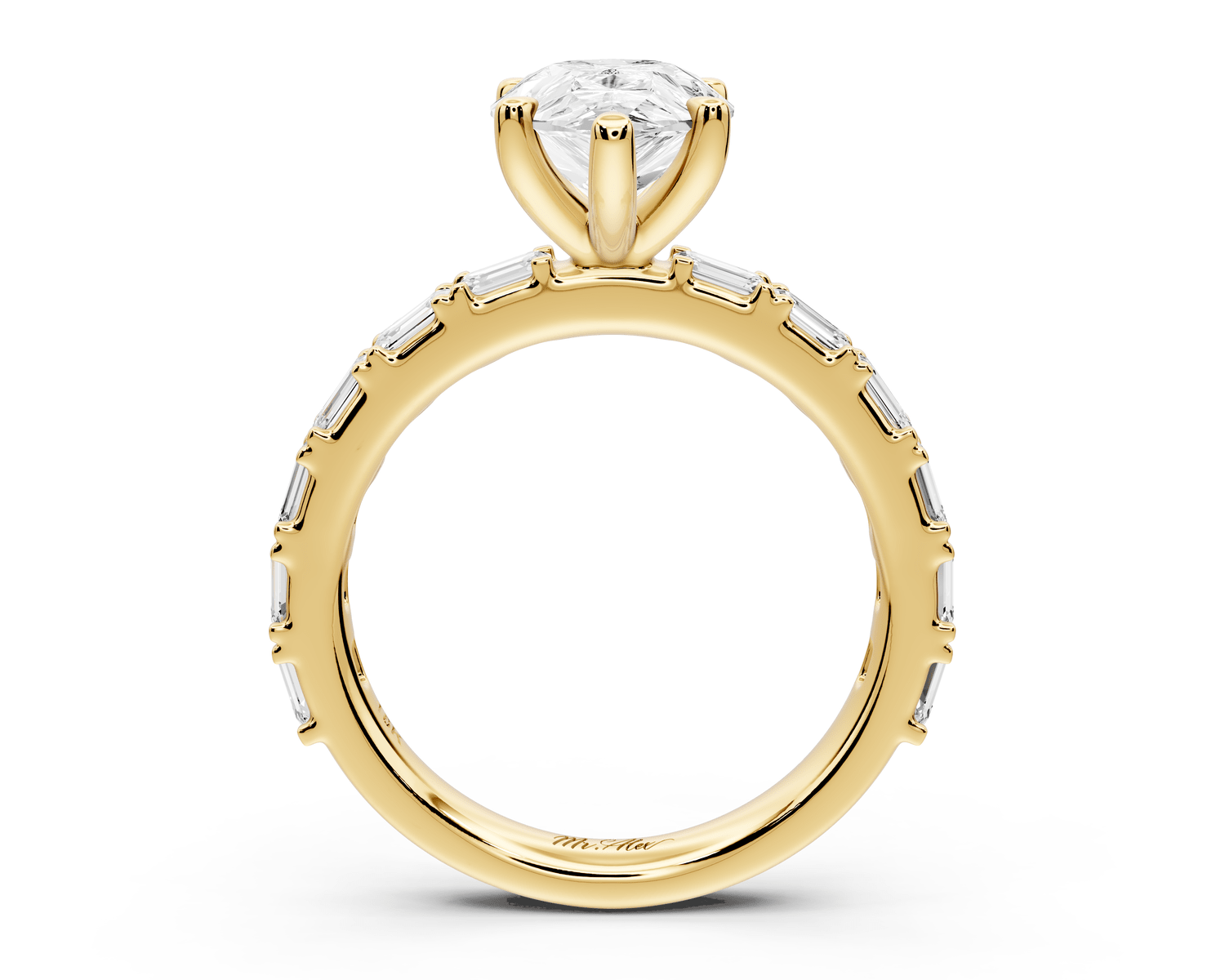 Nadia - 2ct 18k yellow gold pear diamond with east - west emerald cut accent stones engagament ring - Mr. Alex Jewelry