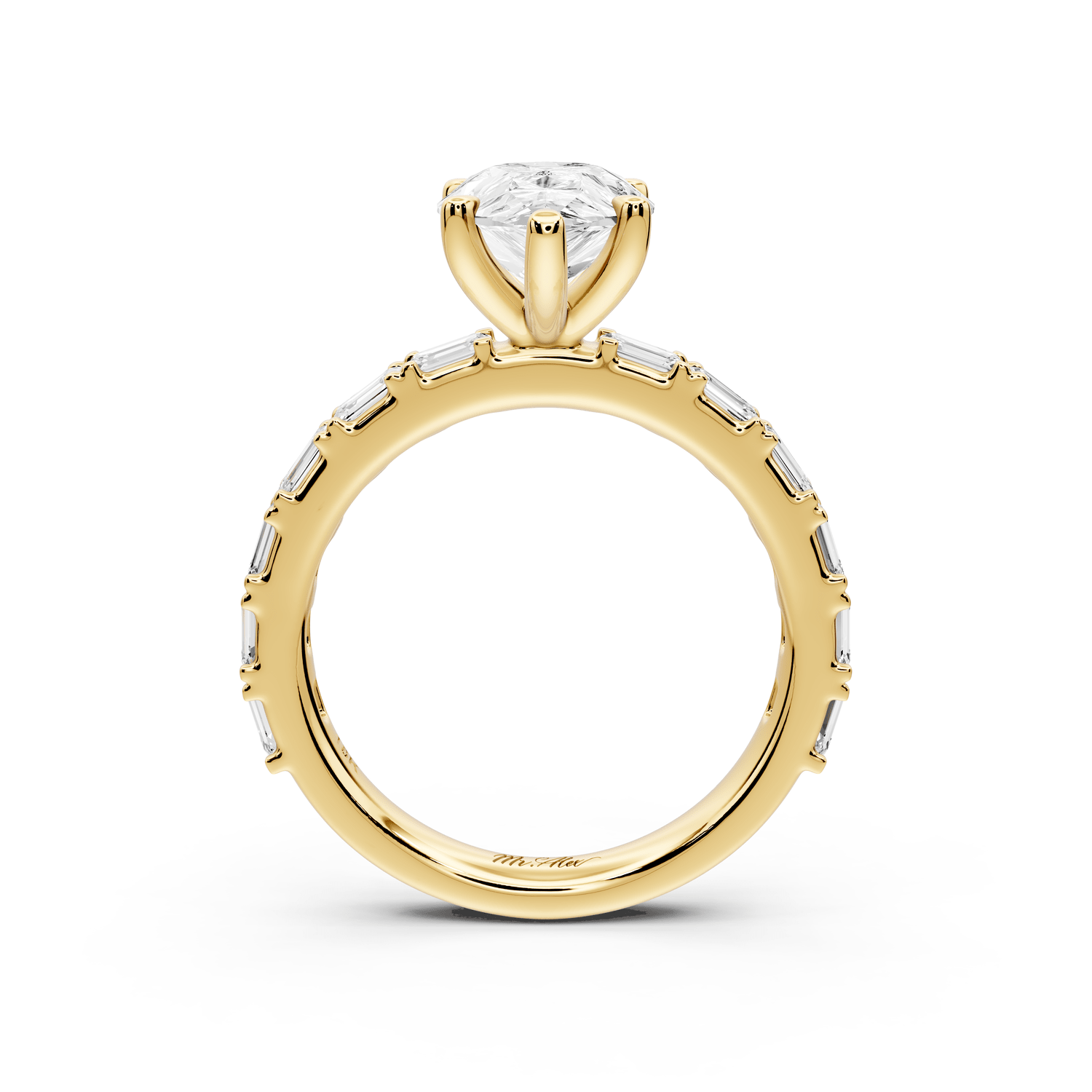 Nadia - 2ct 18k yellow gold pear diamond with east - west emerald cut accent stones engagament ring - Mr. Alex Jewelry