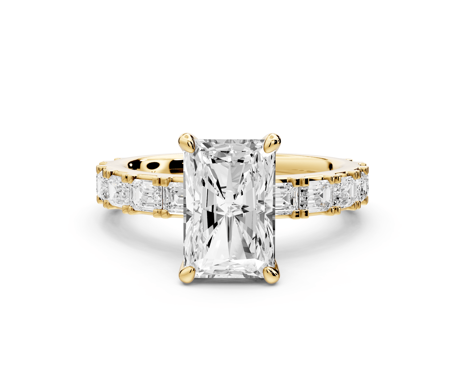 Nadia - 2ct 18k yellow gold radiant diamond with east - west emerald cut accent stones engagement ring - Mr. Alex Jewelry