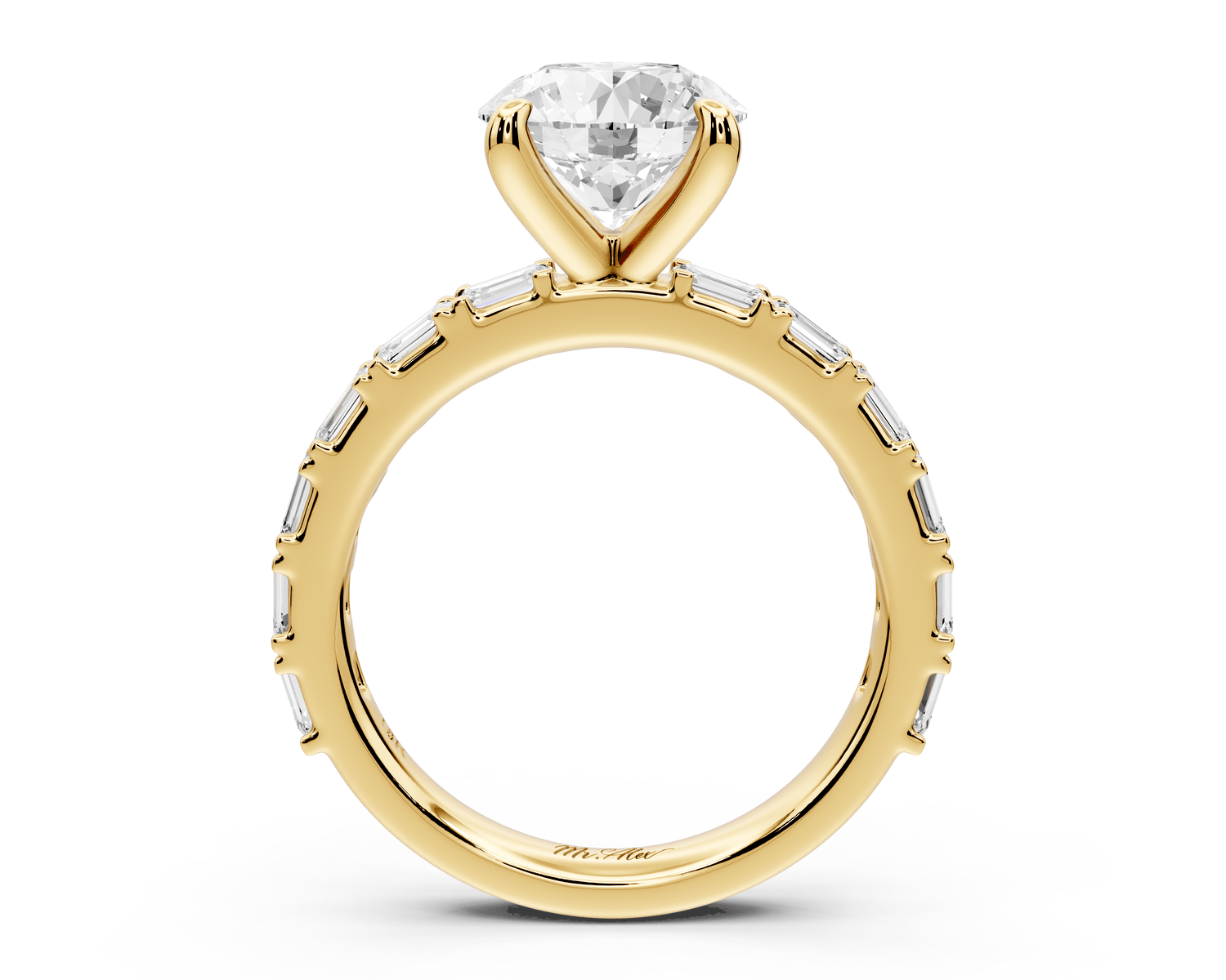 Nadia - 2ct 18k yellow gold round diamond with east - west emerald cut accent stones engagement ring - Mr. Alex Jewelry