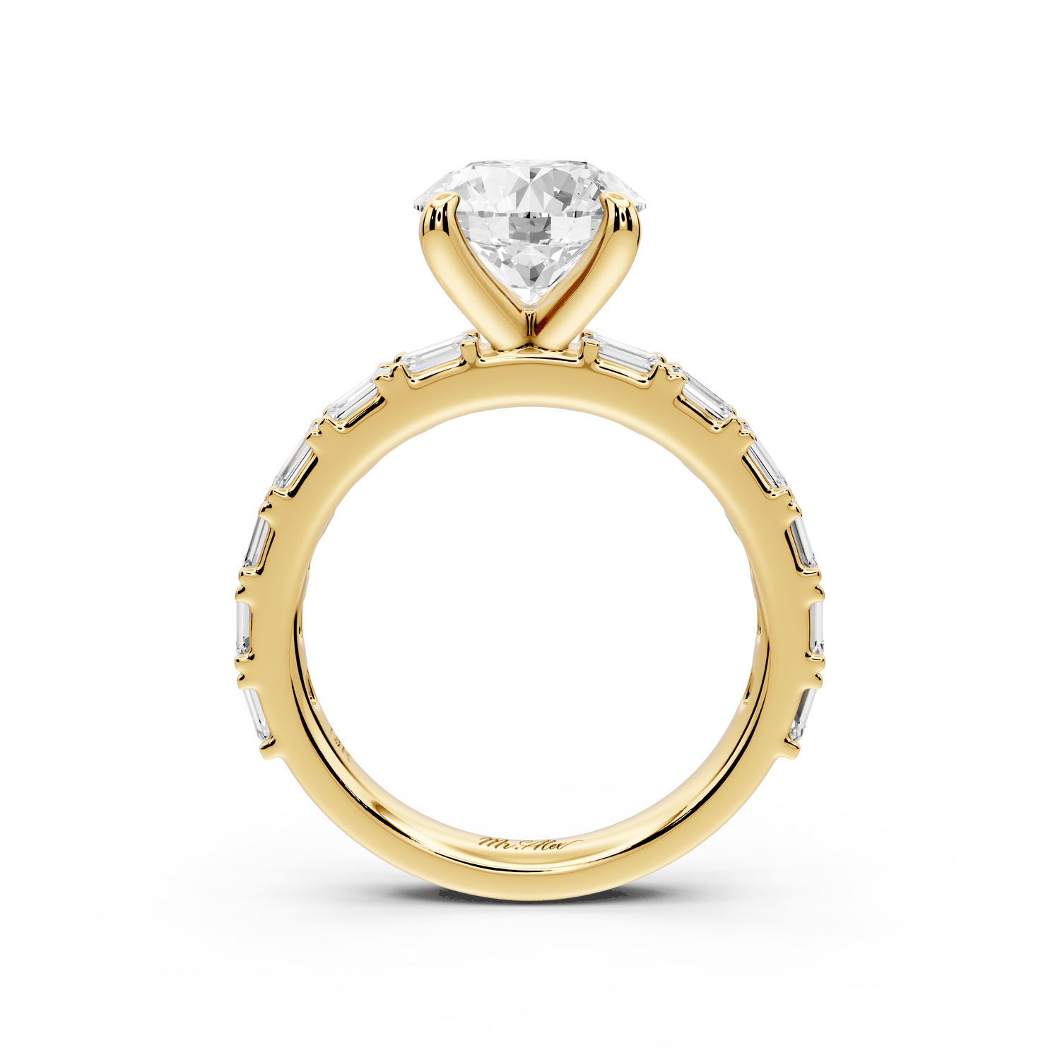 Nadia - 2ct 18k yellow gold round diamond with east - west emerald cut accent stones engagement ring - Mr. Alex Jewelry