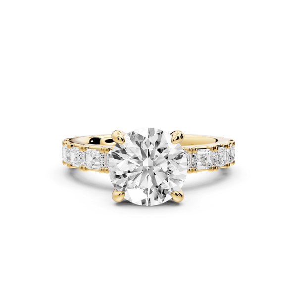 Nadia - 2ct 18k yellow gold round diamond with east - west emerald cut accent stones engagement ring - Mr. Alex Jewelry