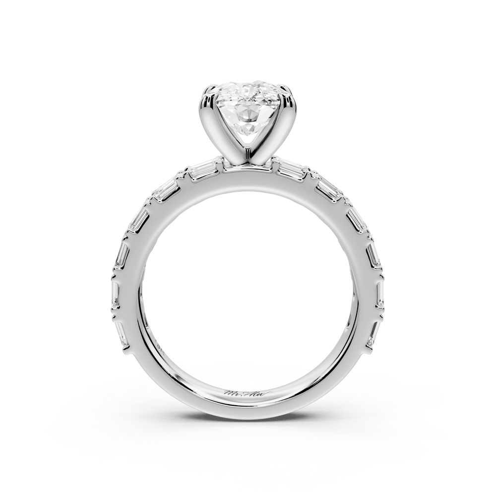 Nadia - 2ct platinum ecushion diamond with east - west emerald cut accent stones engagement ring - Mr. Alex Jewelry