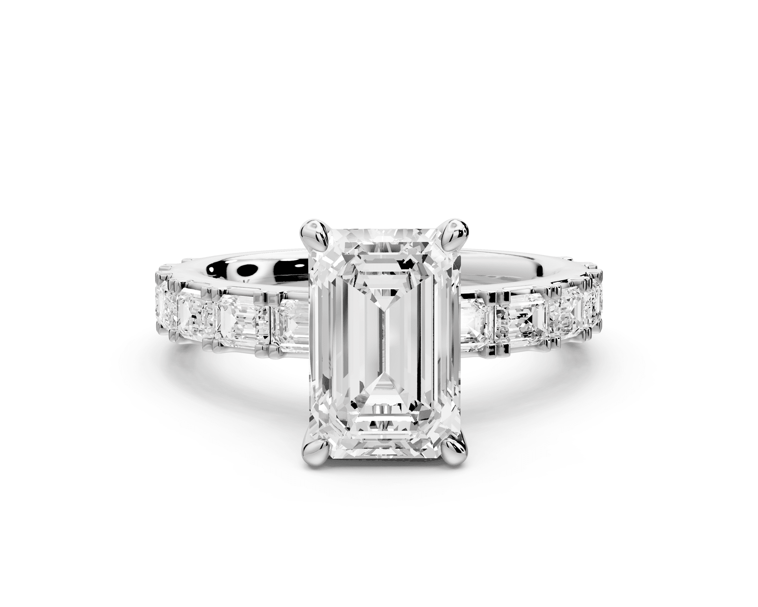 Nadia - 2ct platinum emerald diamond with east - west emerald cut accent stones engagament ring - Mr. Alex Jewelry