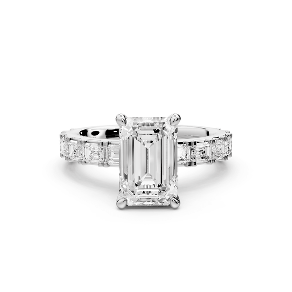 Nadia - 2ct platinum emerald diamond with east - west emerald cut accent stones engagament ring - Mr. Alex Jewelry