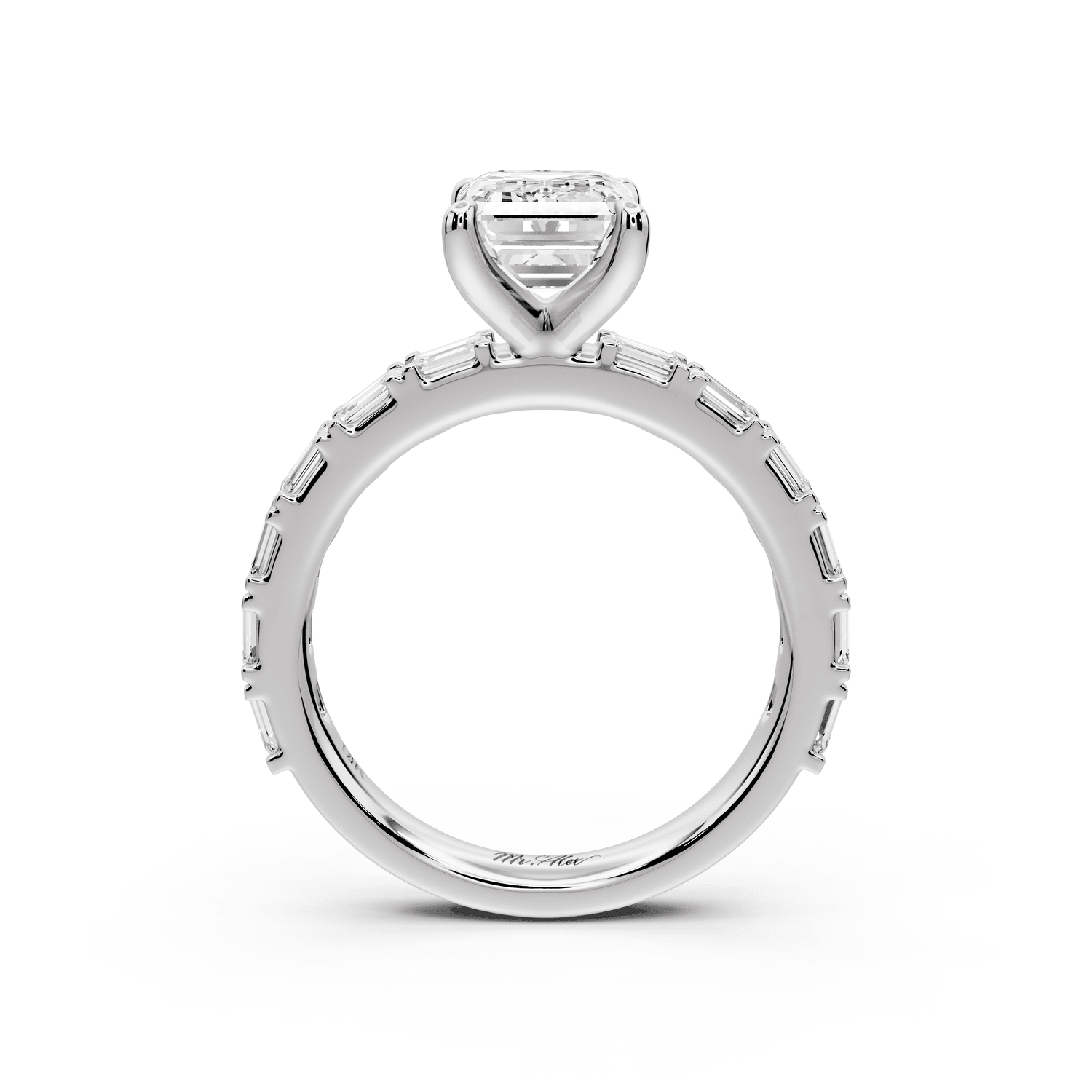 Nadia - 2ct platinum emerald diamond with east - west emerald cut accent stones engagament ring - Mr. Alex Jewelry