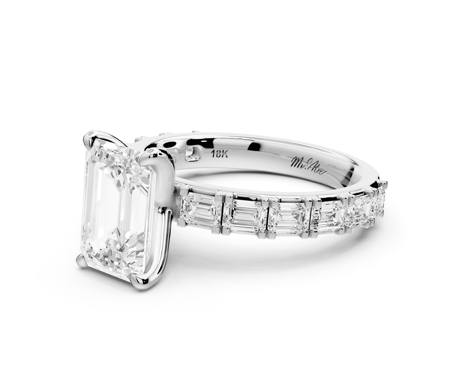 Nadia - 2ct platinum emerald diamond with east - west emerald cut accent stones engagament ring - Mr. Alex Jewelry