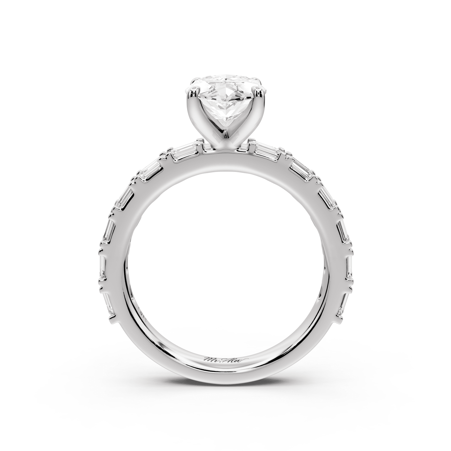 Nadia - 2ct platinum marquise diamond with east - west emerald cut accent stones engagement ring - Mr. Alex Jewelry