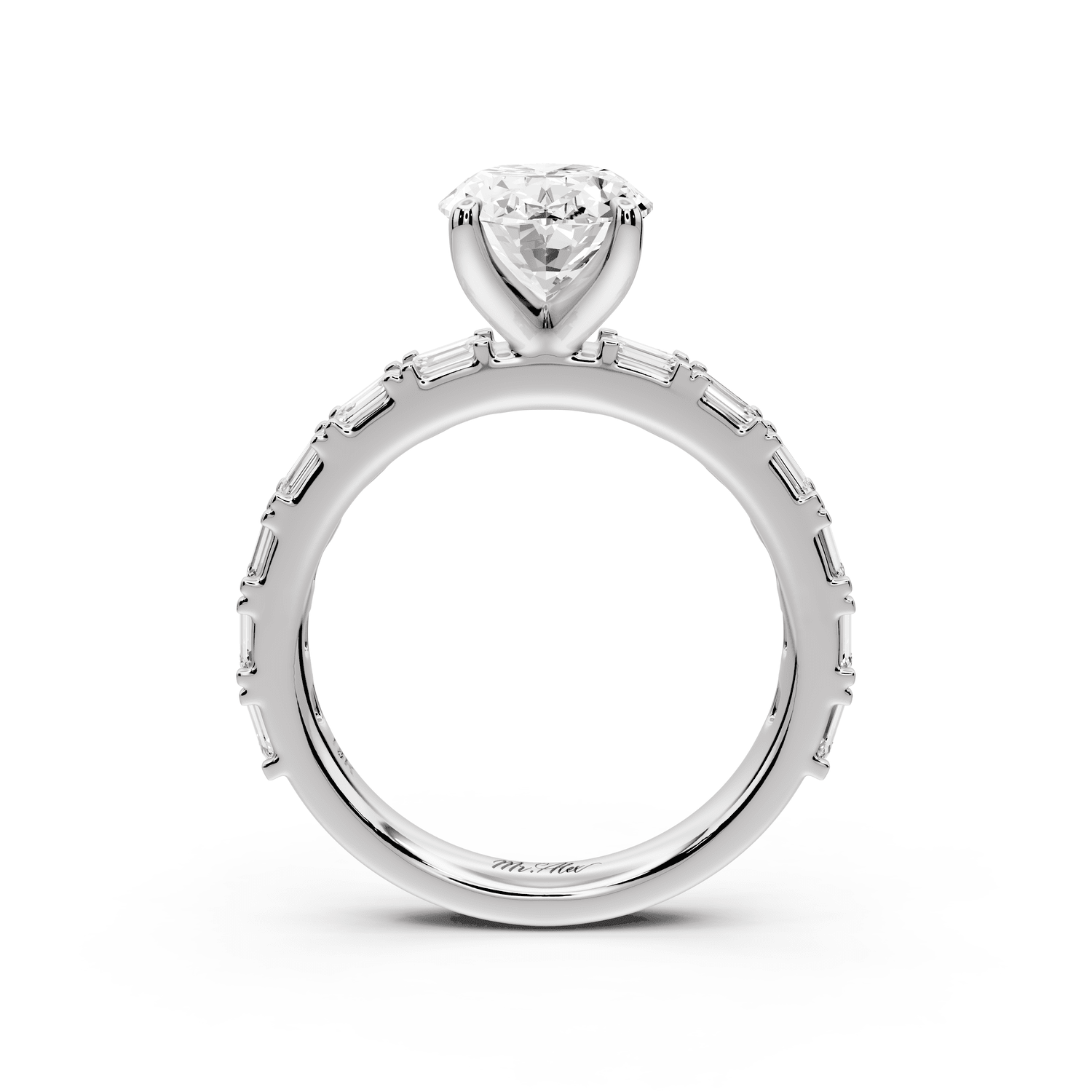 Nadia - 2ct platinum oval diamond with east - west emerald cut accent stones engagament ring - Mr. Alex Jewelry