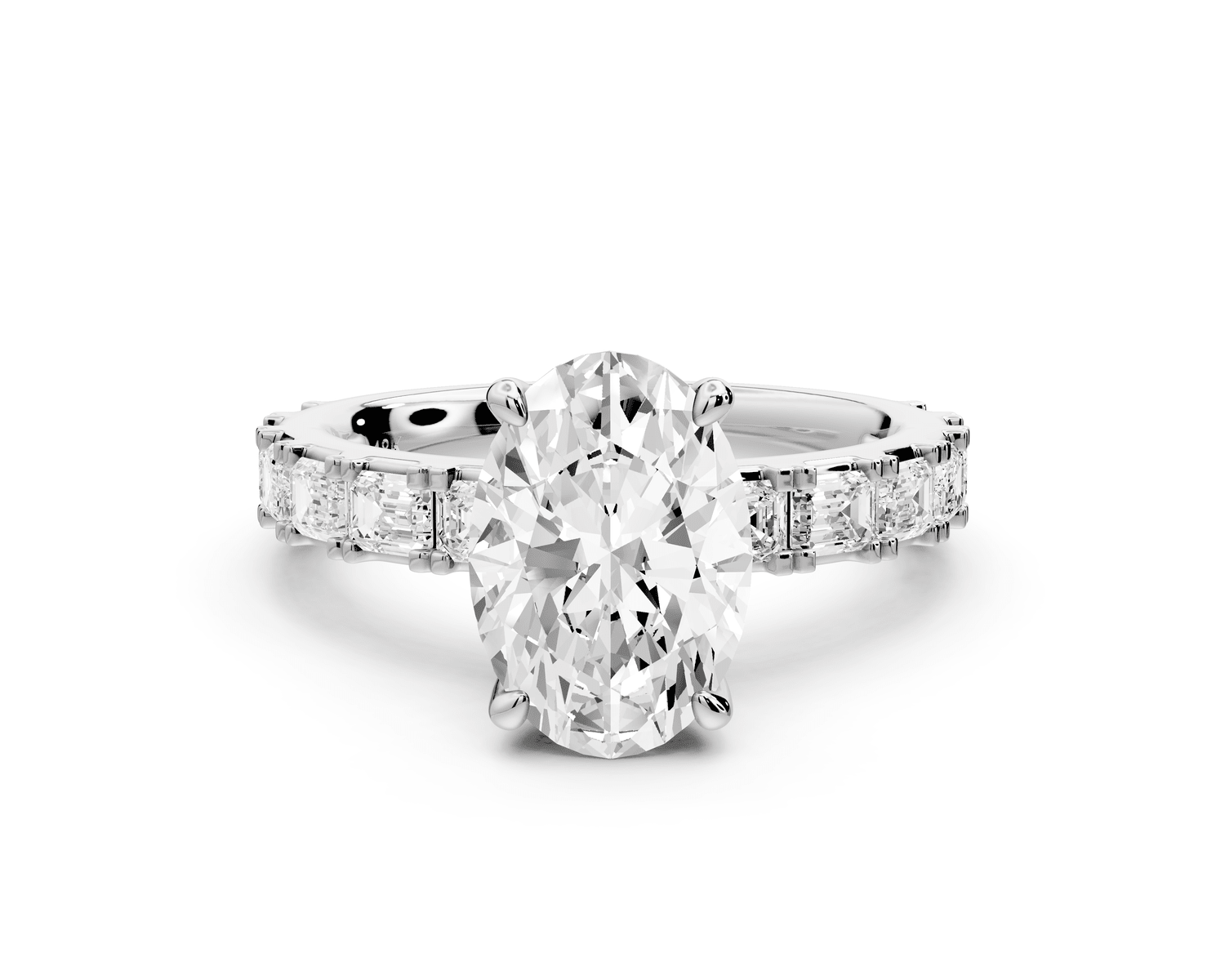 Nadia - 2ct platinum oval diamond with east - west emerald cut accent stones engagament ring - Mr. Alex Jewelry