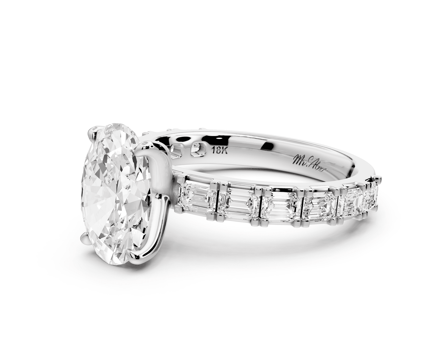 Nadia - 2ct platinum oval diamond with east - west emerald cut accent stones engagament ring - Mr. Alex Jewelry