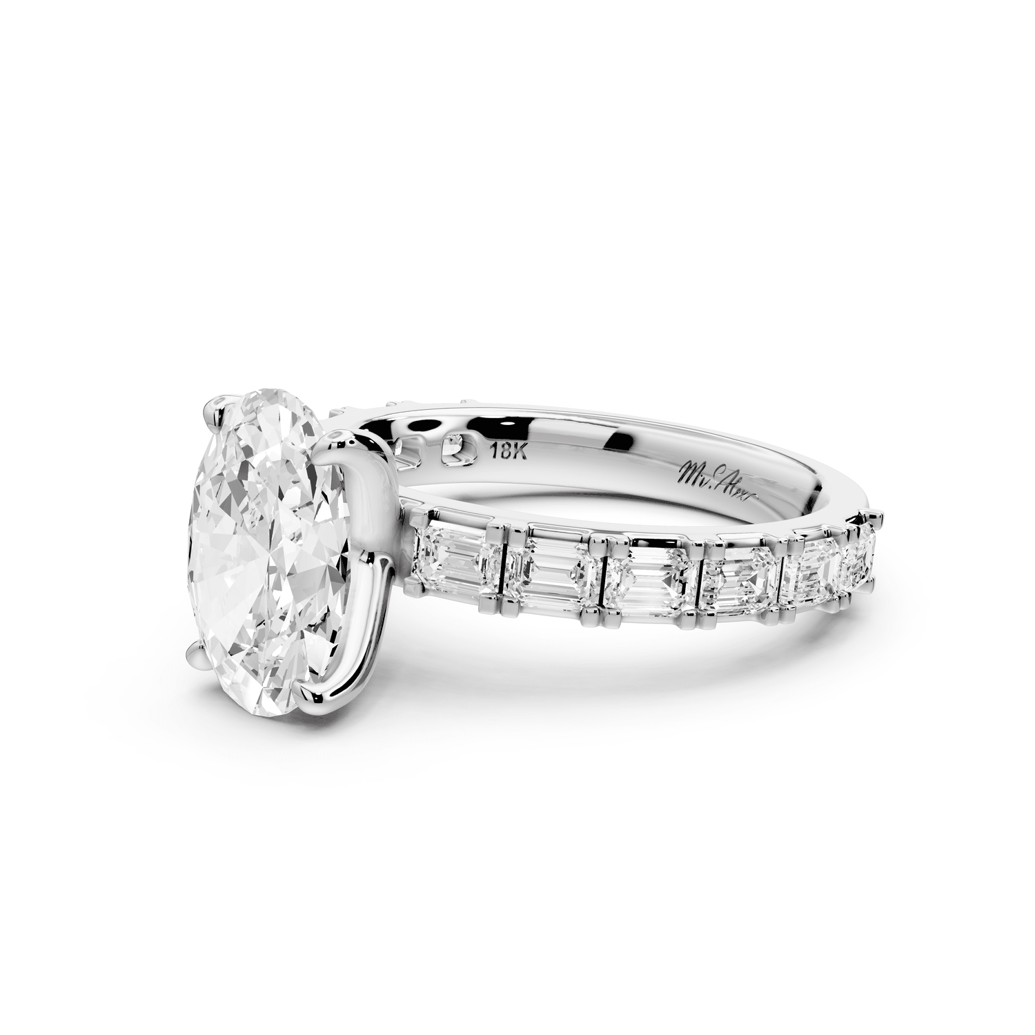 Nadia - 2ct platinum oval diamond with east - west emerald cut accent stones engagament ring - Mr. Alex Jewelry
