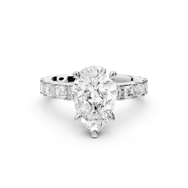 Nadia - 2ct platinum pear diamond with east - west emerald cut accent stones engagament ring - Mr. Alex Jewelry