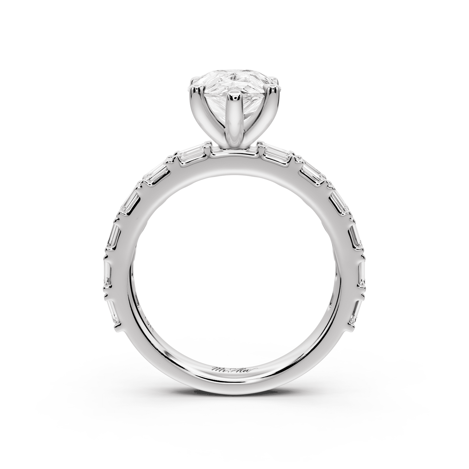 Nadia - 2ct platinum pear diamond with east - west emerald cut accent stones engagament ring - Mr. Alex Jewelry