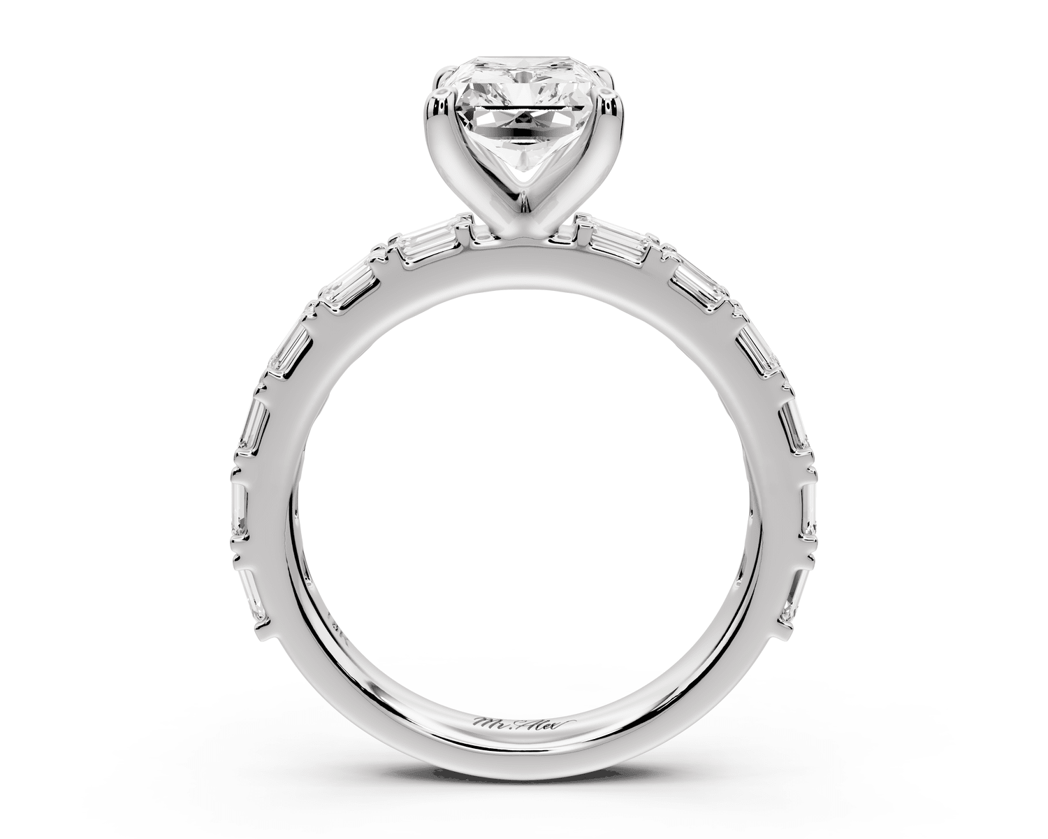 Nadia - 2ct platinum radiant diamond with east - west emerald cut accent stones engagement ring - Mr. Alex Jewelry
