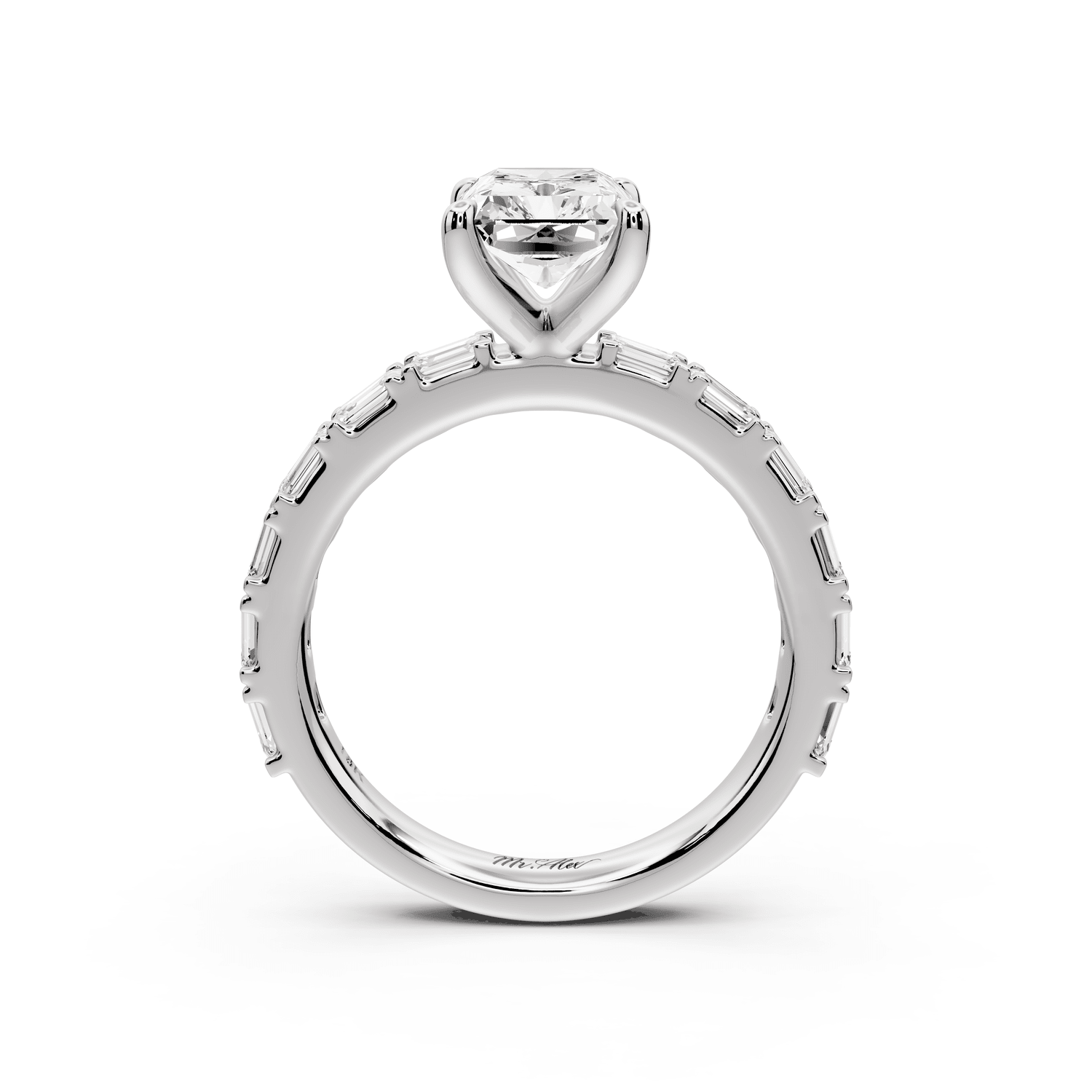Nadia - 2ct platinum radiant diamond with east - west emerald cut accent stones engagement ring - Mr. Alex Jewelry