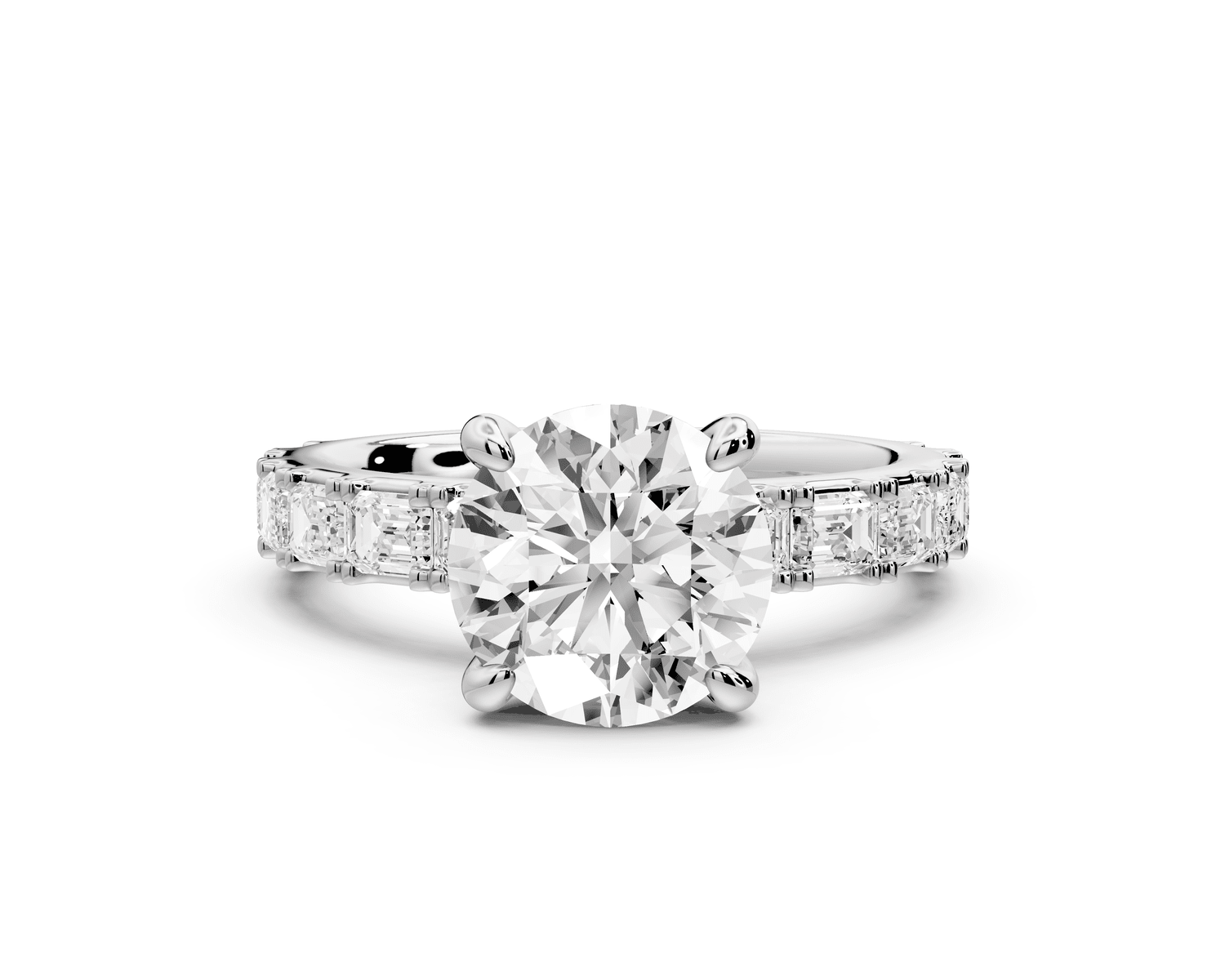 Nadia - 2ct platinum round diamond with east - west emerald cut accent stones engagement ring - Mr. Alex Jewelry