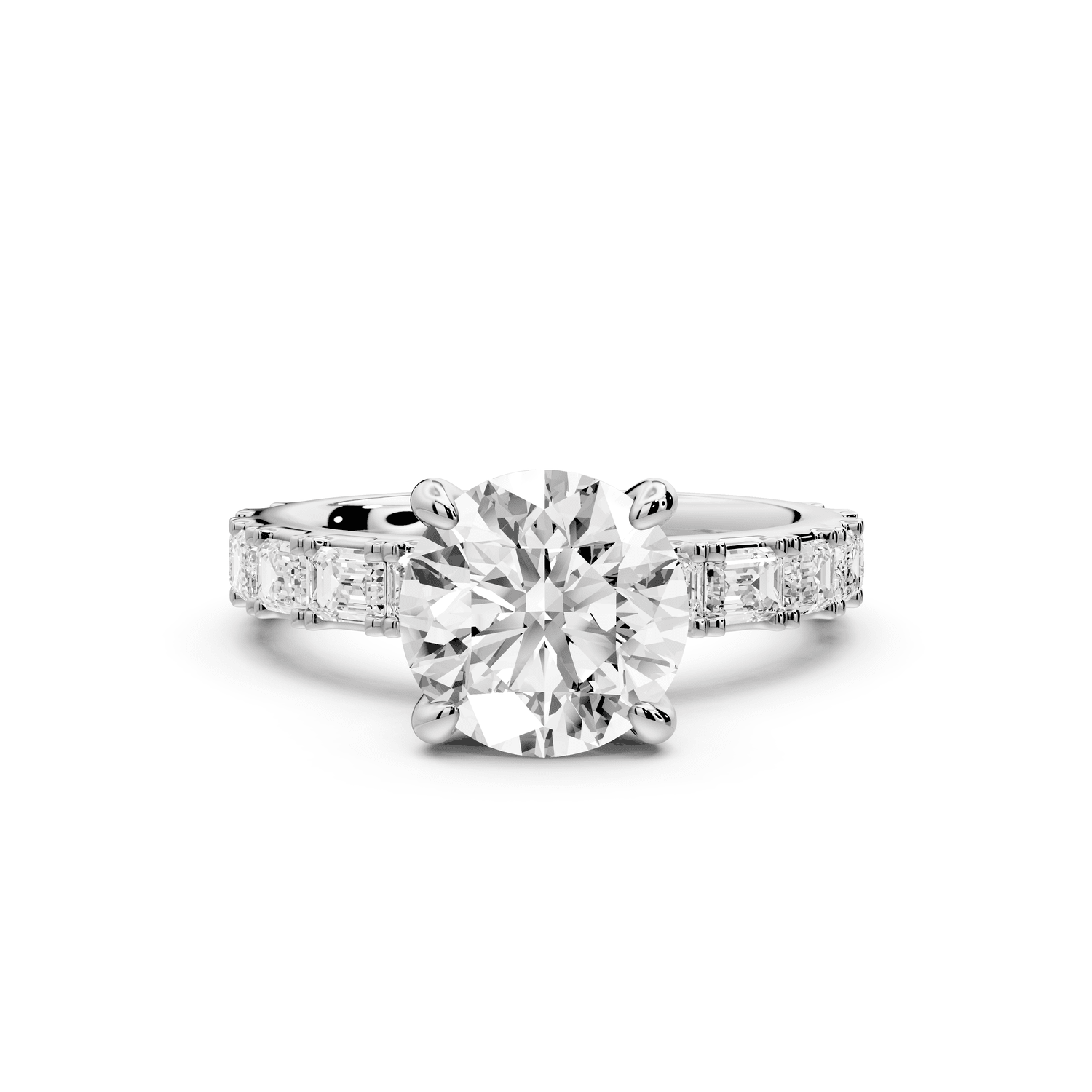 Nadia - 2ct platinum round diamond with east - west emerald cut accent stones engagement ring - Mr. Alex Jewelry