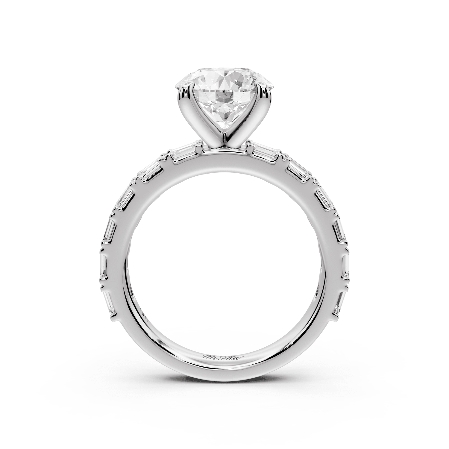Nadia - 2ct platinum round diamond with east - west emerald cut accent stones engagement ring - Mr. Alex Jewelry