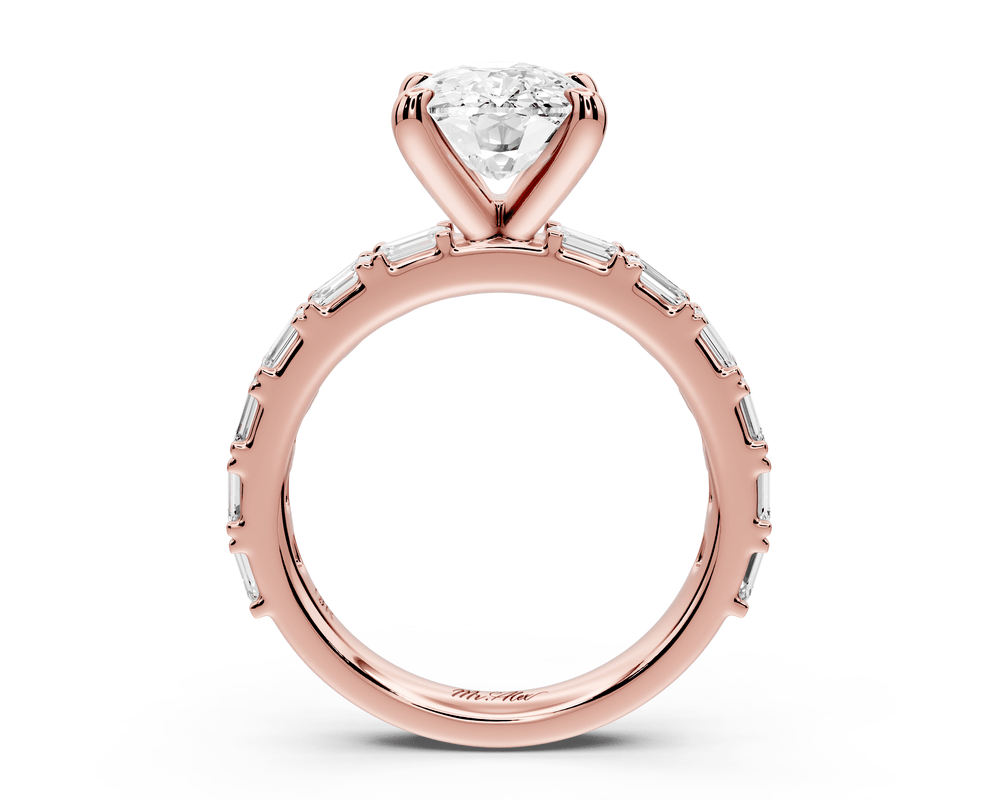 Nadia - 3ct 14k rose gold ecushion diamond with east - west emerald cut accent stones engagement ring - Mr. Alex Jewelry