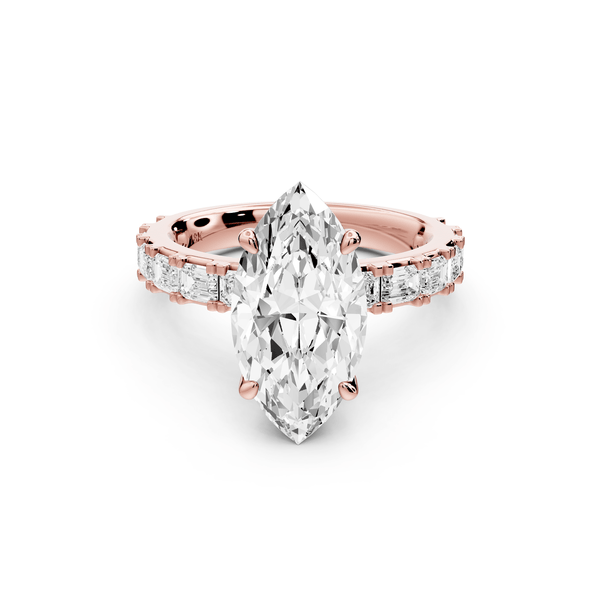 Nadia - 3ct 14k rose gold marquise diamond with east - west emerald cut accent stones engagement ring - Mr. Alex Jewelry