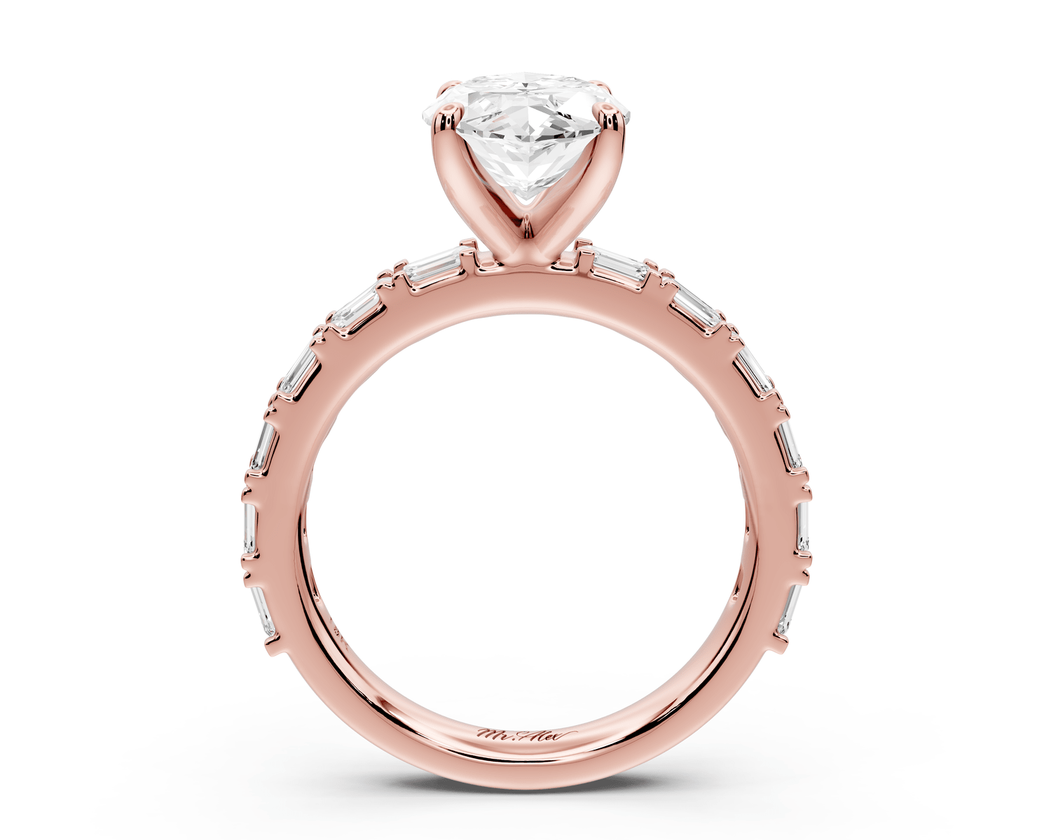 Nadia - 3ct 14k rose gold marquise diamond with east - west emerald cut accent stones engagement ring - Mr. Alex Jewelry