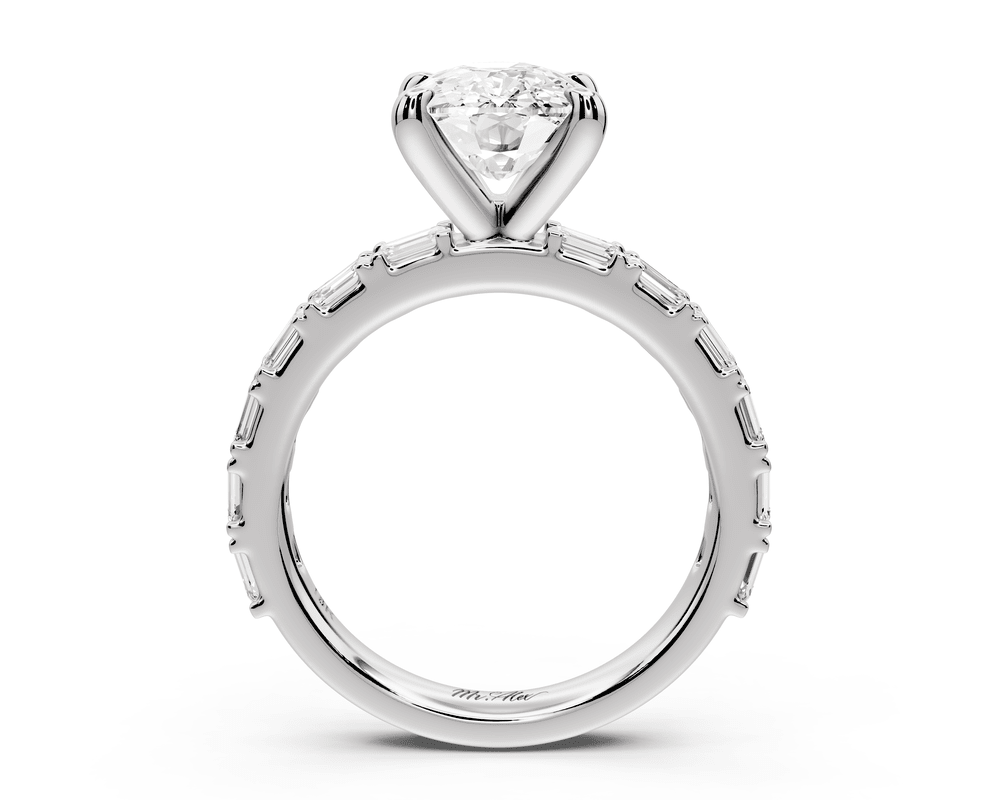 Nadia - 3ct 14k white gold ecushion diamond with east - west emerald cut accent stones engagement ring - Mr. Alex Jewelry
