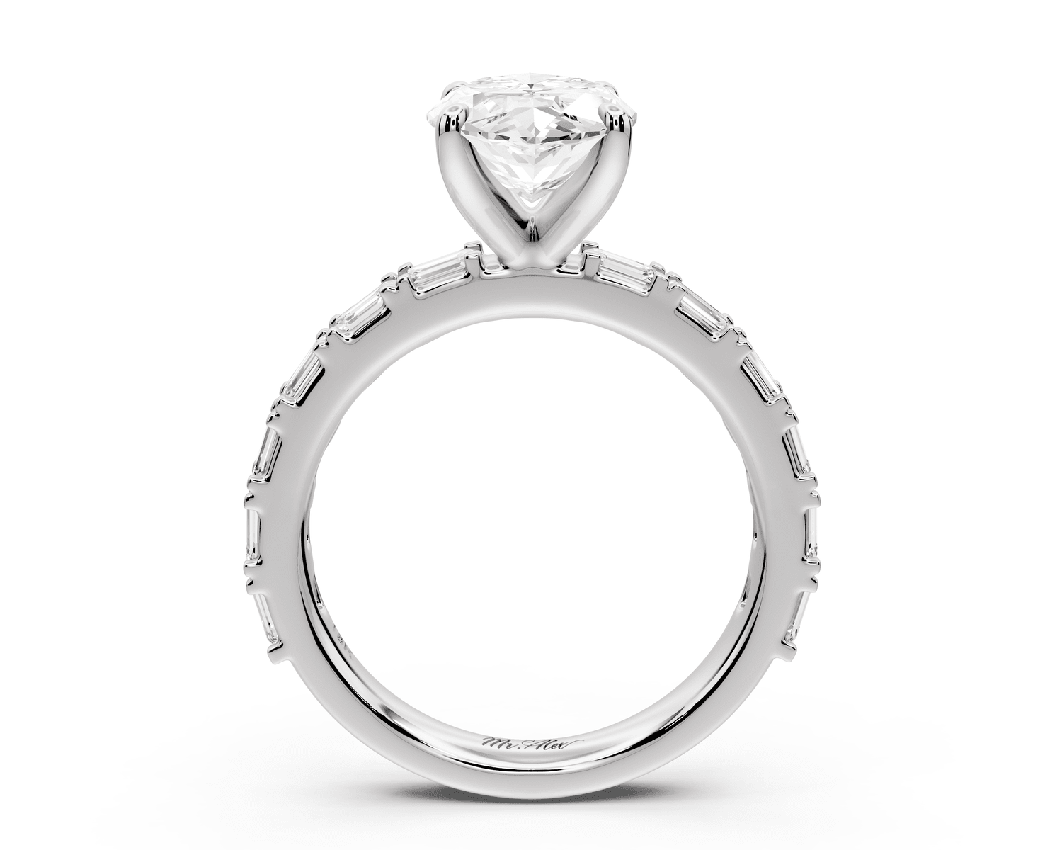 Nadia - 3ct 14k white gold marquise diamond with east - west emerald cut accent stones engagement ring - Mr. Alex Jewelry
