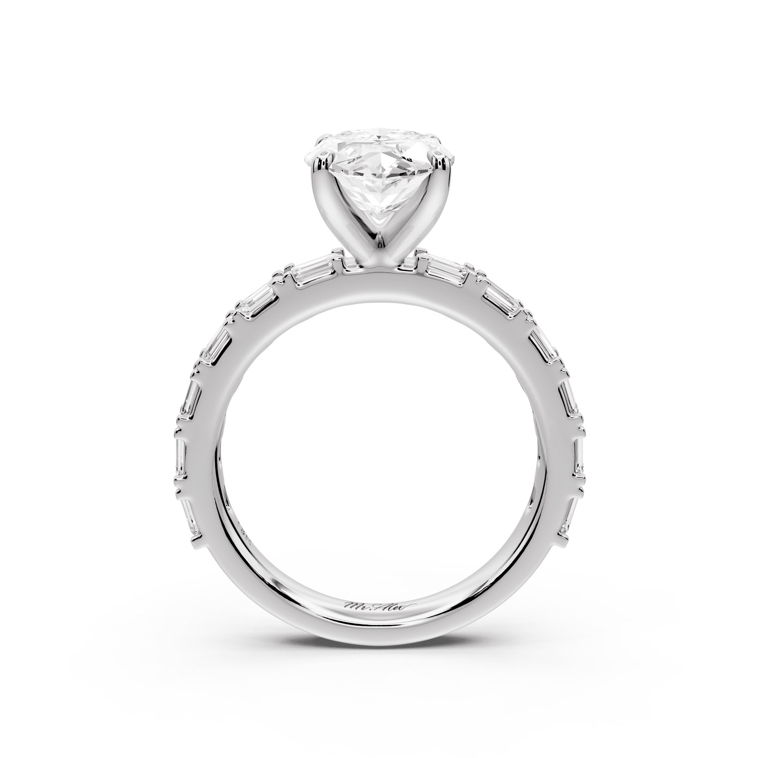 Nadia - 3ct 14k white gold marquise diamond with east - west emerald cut accent stones engagement ring - Mr. Alex Jewelry