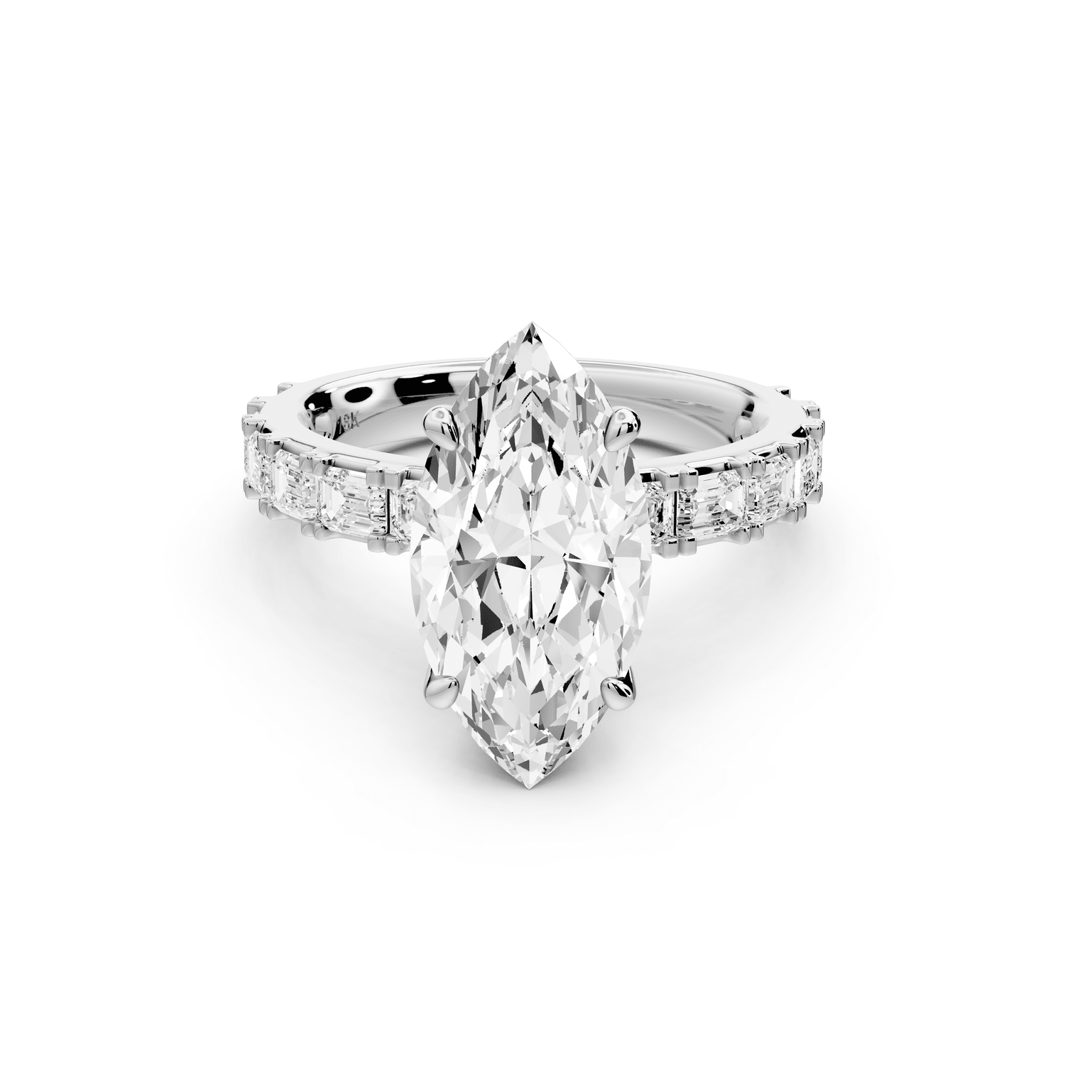 Nadia - 3ct 14k white gold marquise diamond with east - west emerald cut accent stones engagement ring - Mr. Alex Jewelry