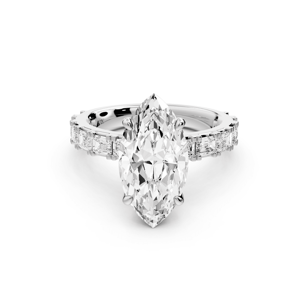 Nadia - 3ct 14k white gold marquise diamond with east - west emerald cut accent stones engagement ring - Mr. Alex Jewelry