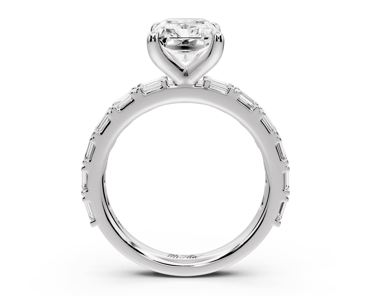 Nadia - 3ct 14k white gold radiant diamond with east - west emerald cut accent stones engagement ring - Mr. Alex Jewelry
