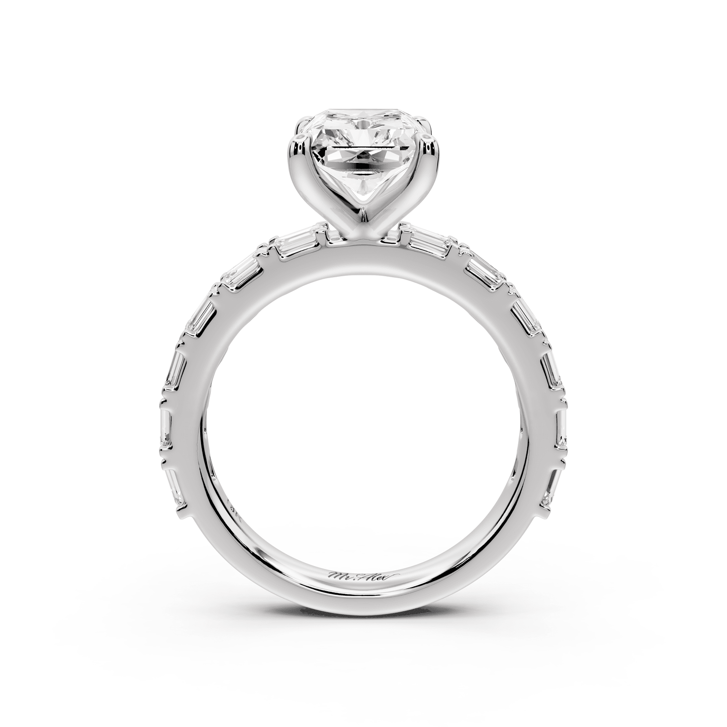 Nadia - 3ct 14k white gold radiant diamond with east - west emerald cut accent stones engagement ring - Mr. Alex Jewelry