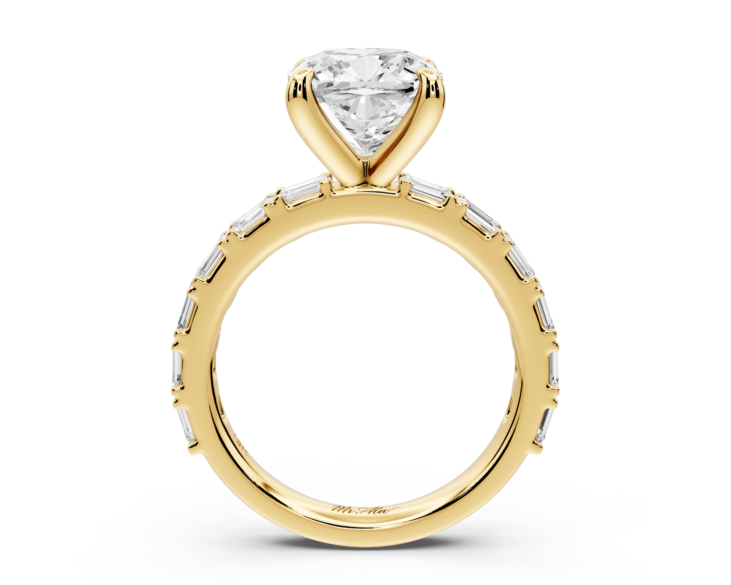 Nadia - 3ct 14k yellow gold cushion diamond with east - west emerald cut accent stones engagement ring - Mr. Alex Jewelry