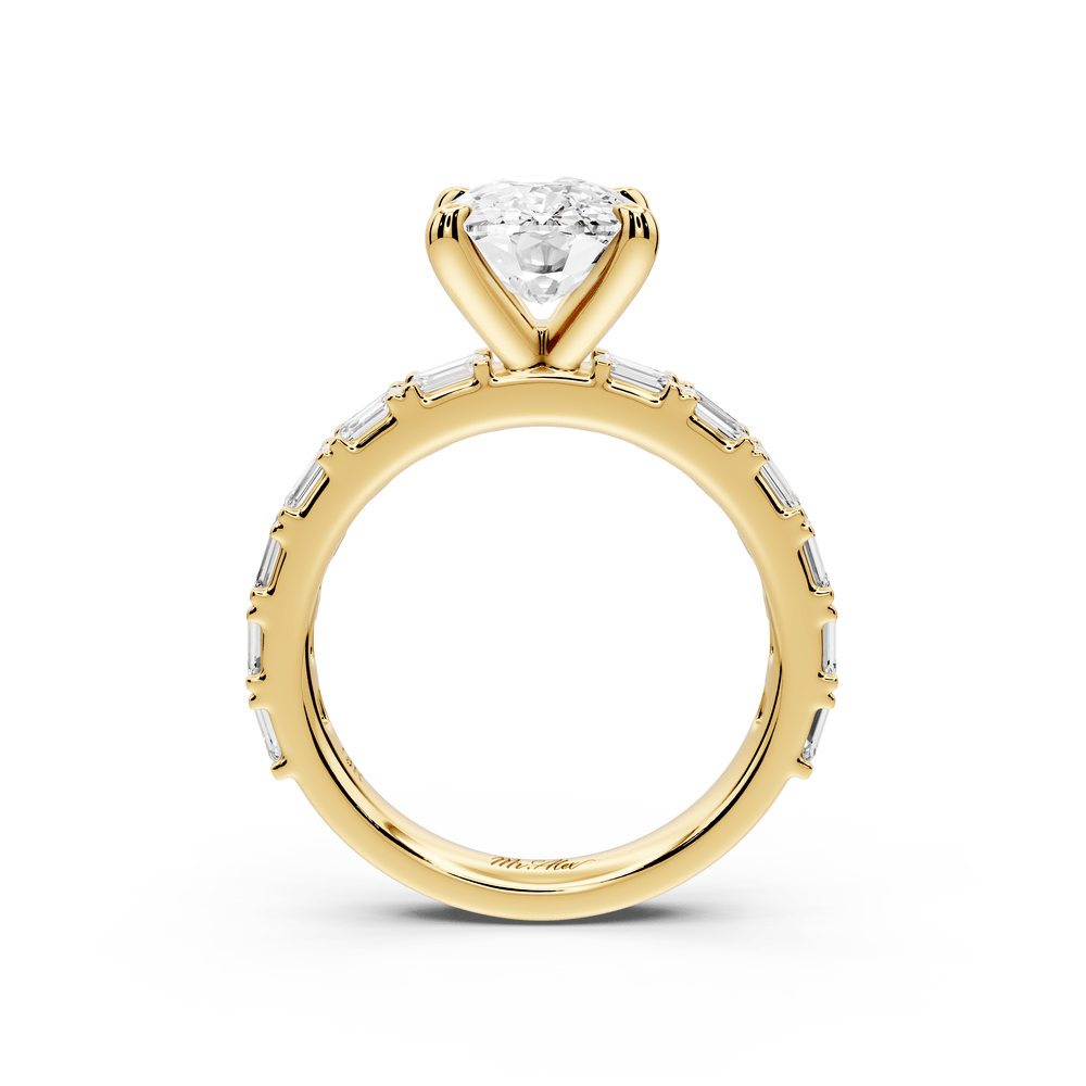Nadia - 3ct 14k yellow gold ecushion diamond with east - west emerald cut accent stones engagement ring - Mr. Alex Jewelry