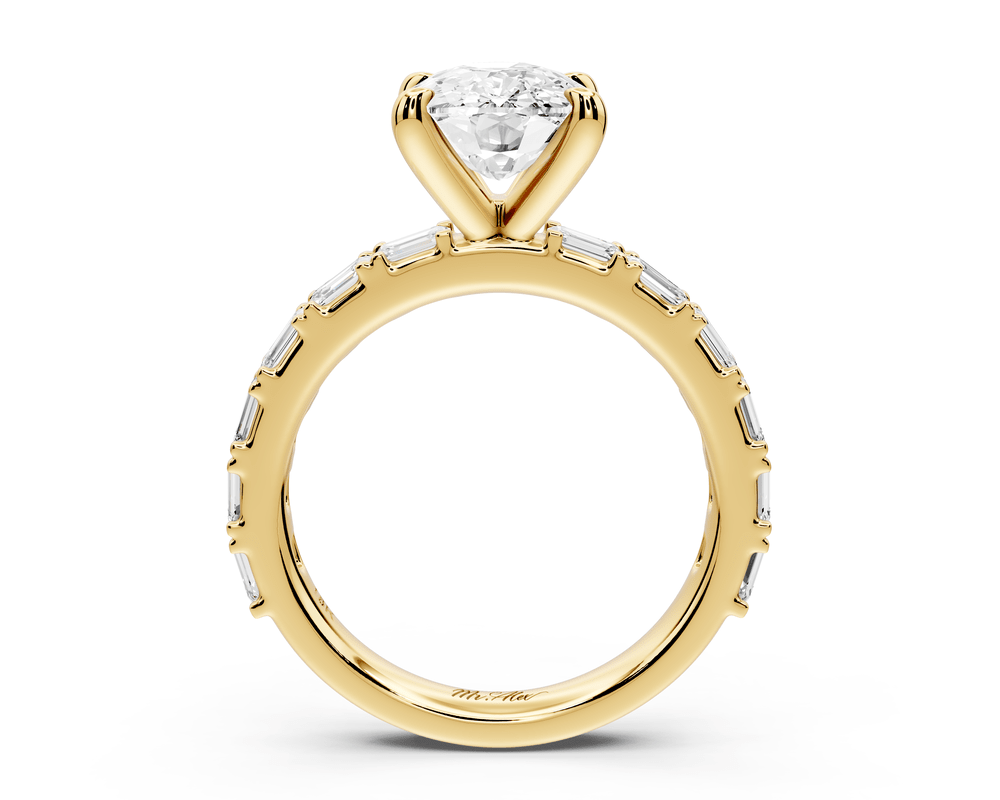 Nadia - 3ct 14k yellow gold ecushion diamond with east - west emerald cut accent stones engagement ring - Mr. Alex Jewelry