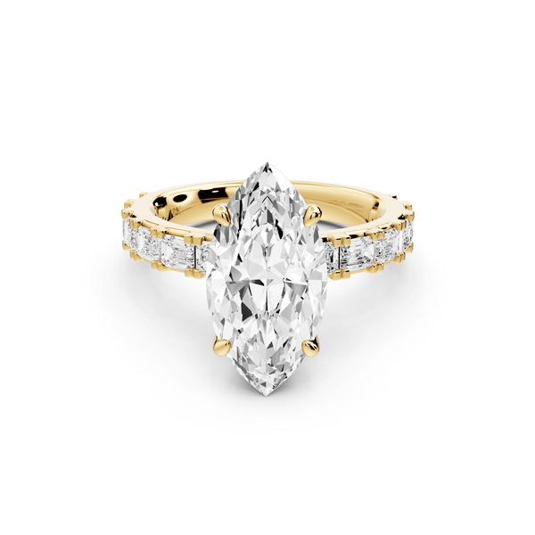 Nadia - 3ct 14k yellow gold marquise diamond with east - west emerald cut accent stones engagement ring - Mr. Alex Jewelry
