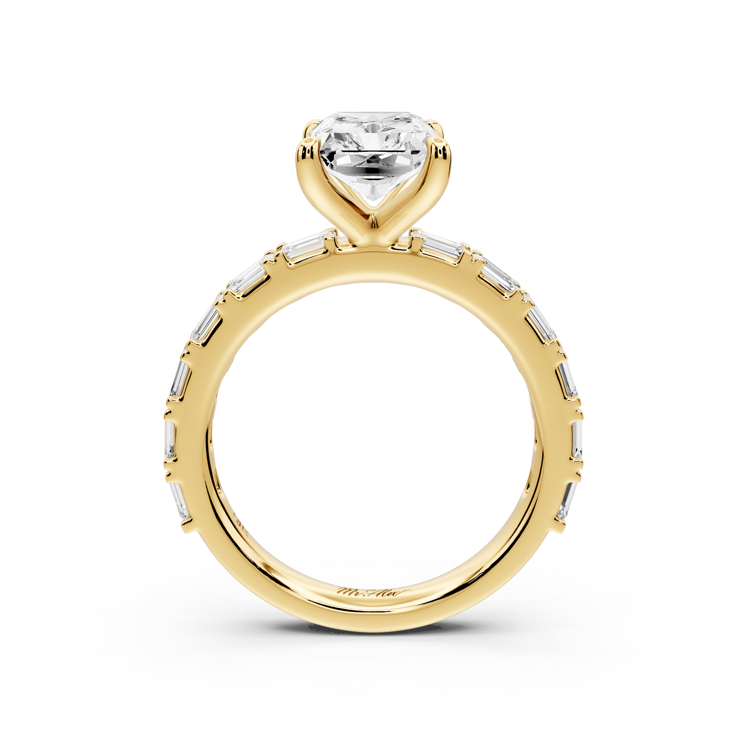 Nadia - 3ct 14k yellow gold radiant diamond with east - west emerald cut accent stones engagement ring - Mr. Alex Jewelry