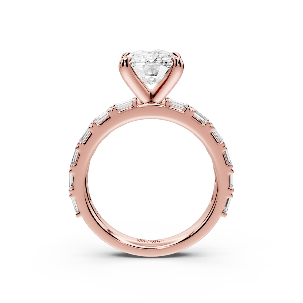 Nadia - 3ct 18k rose gold ecushion diamond with east - west emerald cut accent stones engagement ring - Mr. Alex Jewelry