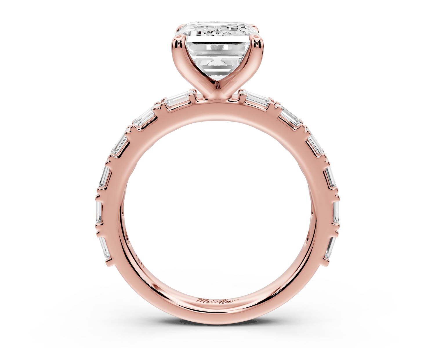 Nadia - 3ct 18k rose gold emerald diamond with east - west emerald cut accent stones engagament ring - Mr. Alex Jewelry