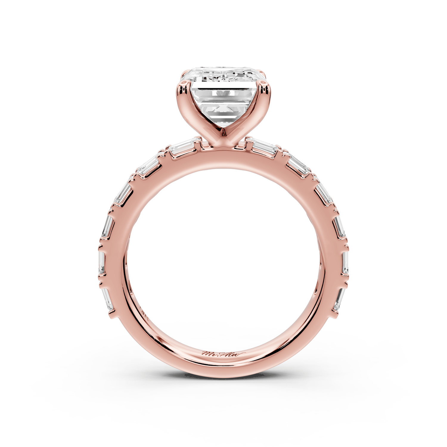 Nadia - 3ct 18k rose gold emerald diamond with east - west emerald cut accent stones engagament ring - Mr. Alex Jewelry