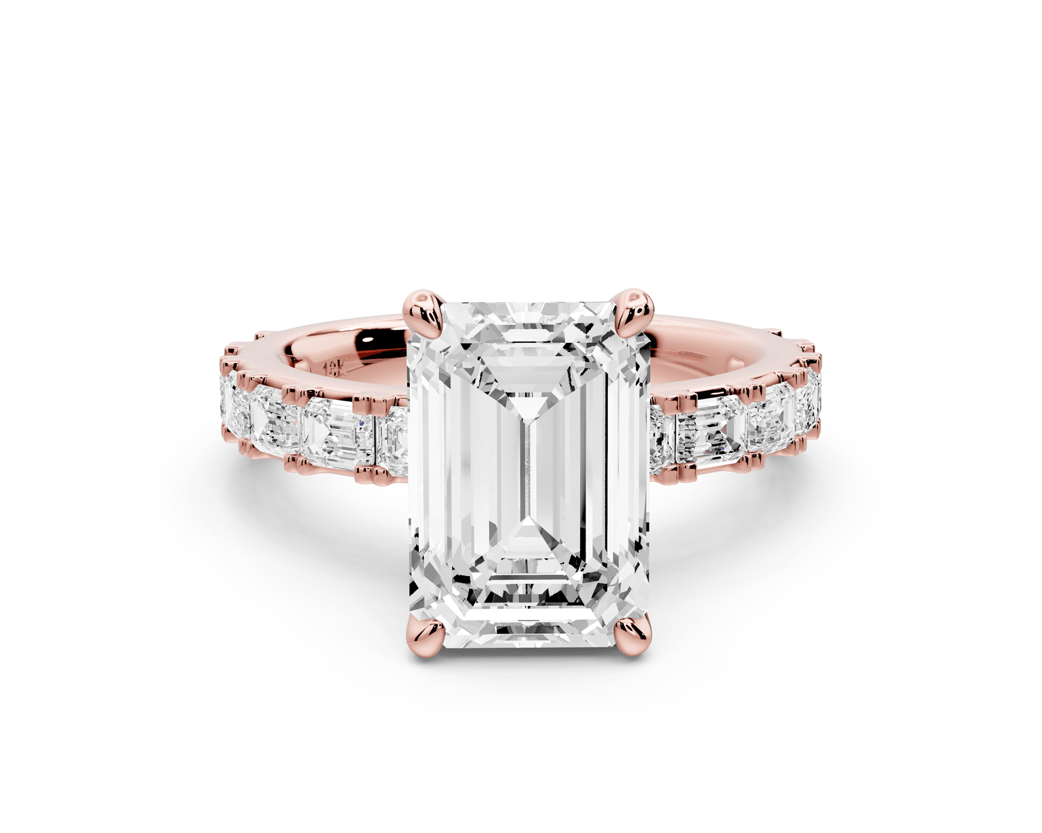 Nadia - 3ct 18k rose gold emerald diamond with east - west emerald cut accent stones engagament ring - Mr. Alex Jewelry