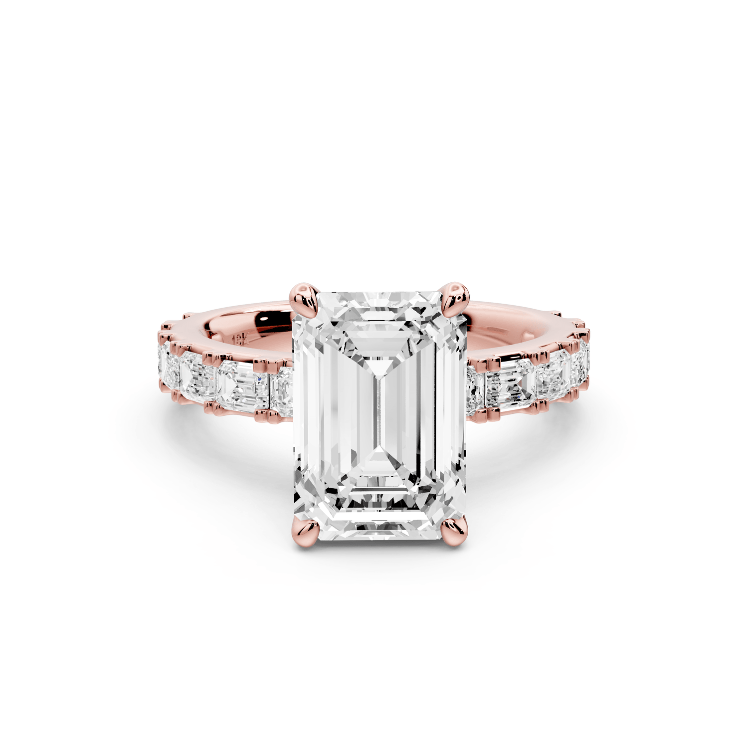 Nadia - 3ct 18k rose gold emerald diamond with east - west emerald cut accent stones engagament ring - Mr. Alex Jewelry